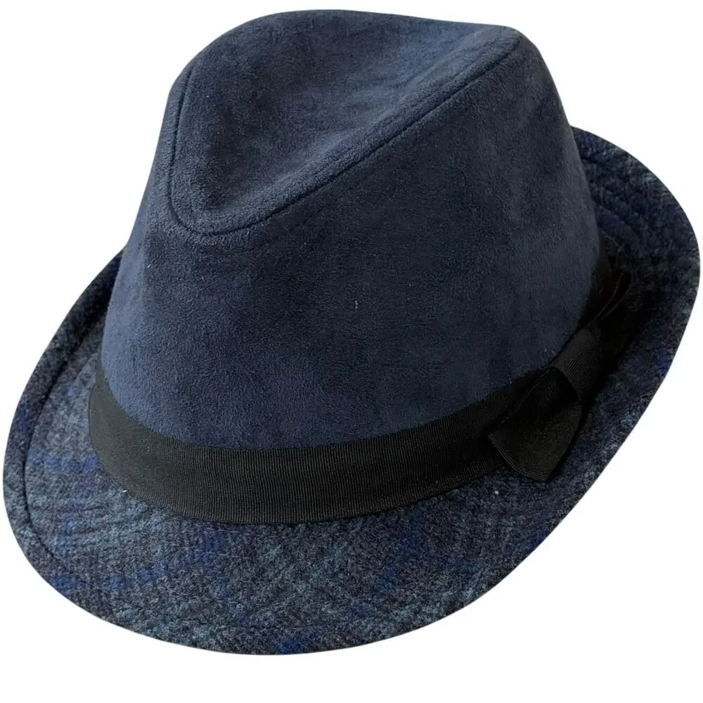 Wilsons Leather Faux Suede Fedora Hat Mens Wool Blend‎ Plaid Brim Preppy Classic